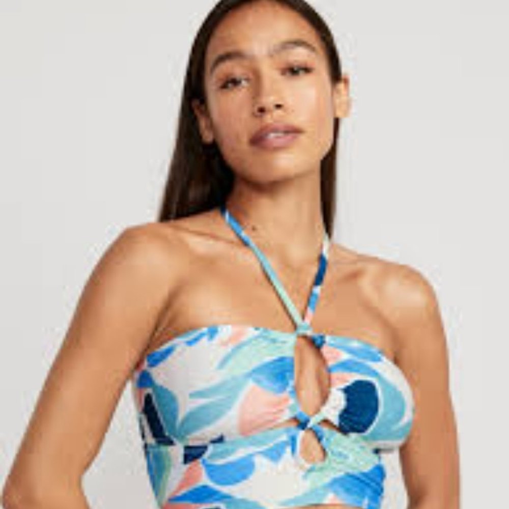 Cropped Cutout Halter Longline Bikini Swim Top NWT